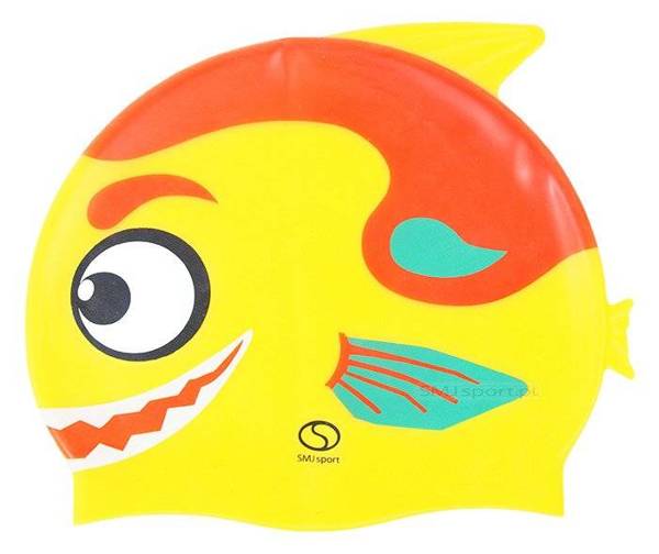 Czepek basenowy silikonowy dziecięcy Rybka F03 żółto-czerwony